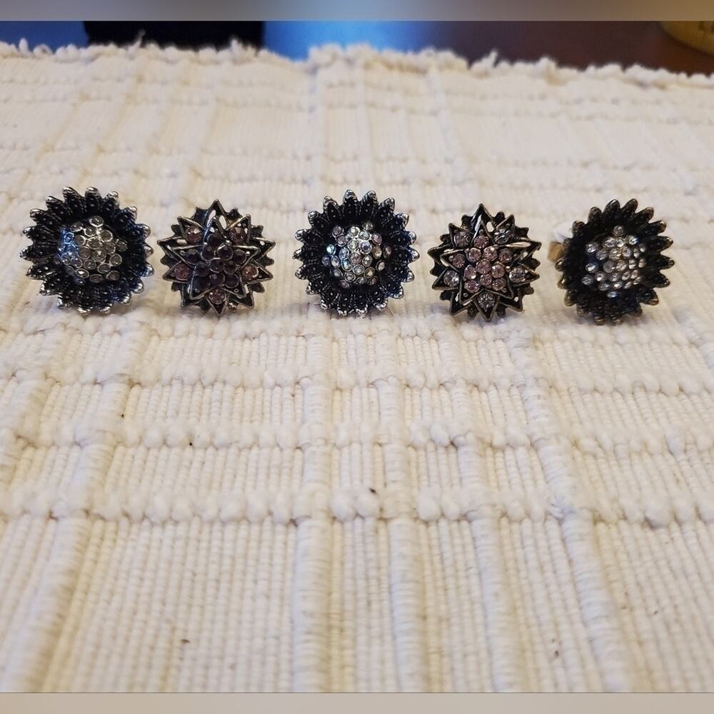 Bundle‎ of art deco floral statement adjustable rings lot